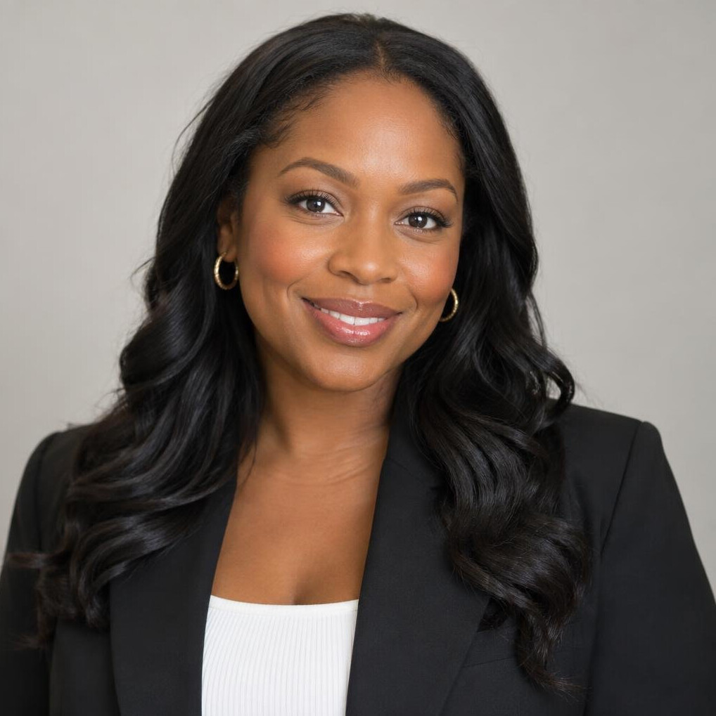 Portrait of a Black British woman, lead correspondent, professional headshot