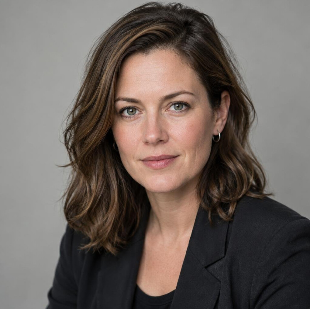 Portrait of a white British woman, camera director, professional headshot