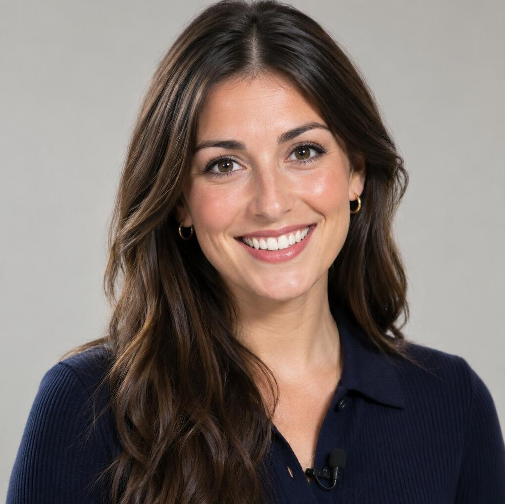 Portrait of an Italian British woman, field reporter, professional headshot