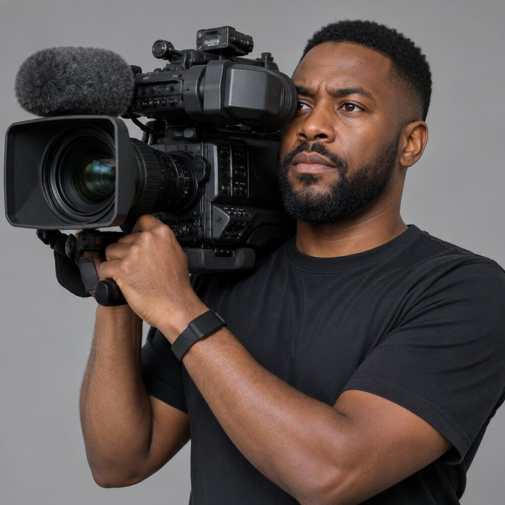 British camera operator using a professional broadcast camera